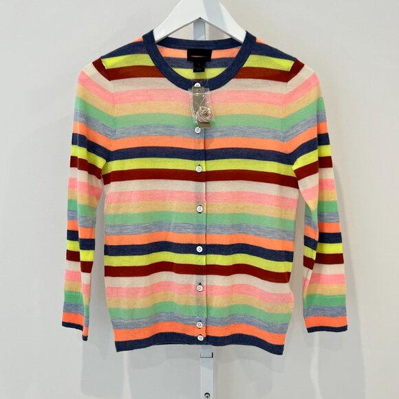 J.CREW BLUE MULTI STRIPED CASHMERE CARDIGAN SIZE S NWOTS!